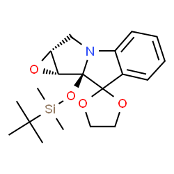 ChemSpider 2D Image | (1a'R,8a'R,8b'R)-8a'-{[Dimethyl(2-methyl-2-propanyl)silyl]oxy}-1a',2',8a',8b'-tetrahydrospiro[1,3-dioxolane-2,8'-oxireno[3,4]pyrrolo[1,2-a]indole] | C19H27NO4Si