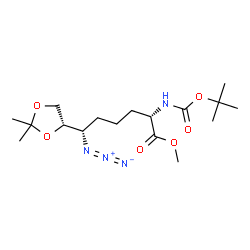ChemSpider 2D Image | Methyl (6S)-6-azido-6-[(4S)-2,2-dimethyl-1,3-dioxolan-4-yl]-N-{[(2-methyl-2-propanyl)oxy]carbonyl}-L-norleucinate | C17H30N4O6