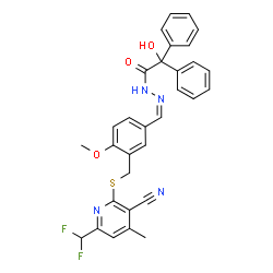 ChemSpider 2D Image | N'-{(Z)-[3-({[3-Cyano-6-(difluoromethyl)-4-methyl-2-pyridinyl]sulfanyl}methyl)-4-methoxyphenyl]methylene}-2-hydroxy-2,2-diphenylacetohydrazide | C31H26F2N4O3S