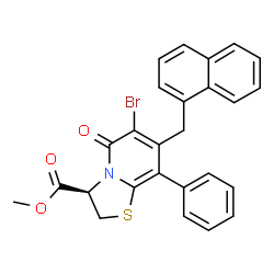 ChemSpider 2D Image | Methyl (3R)-6-bromo-7-(1-naphthylmethyl)-5-oxo-8-phenyl-2,3-dihydro-5H-[1,3]thiazolo[3,2-a]pyridine-3-carboxylate | C26H20BrNO3S