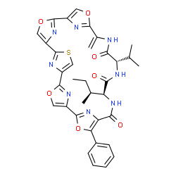 ChemSpider 2D Image | (20S,23S)-20-[(2S)-2-Butanyl]-23-isopropyl-26-methylene-16-phenyl-3,11,15,28-tetraoxa-7-thia-19,22,25,30,31,32,33,34-octaazahexacyclo[25.2.1.1~2,5~.1~6,9~.1~10,13~.1~14,17~]tetratriaconta-1(29),2(34),
4,6(33),8,10(32),12,14(31),16,27(30)-decaene-18,21,24-trione | C35H32N8O7S