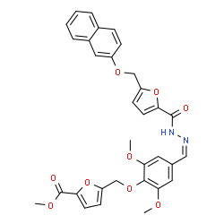 ChemSpider 2D Image | Methyl 5-({2,6-dimethoxy-4-[(Z)-({5-[(2-naphthyloxy)methyl]-2-furoyl}hydrazono)methyl]phenoxy}methyl)-2-furoate | C32H28N2O9