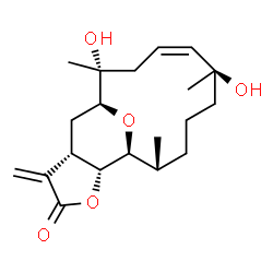 ChemSpider 2D Image | (1S,2R,6R,10R,11S,12R,16S)-2,6-Dihydroxy-2,6,10-trimethyl-15-methylene-13,18-dioxatricyclo[9.6.1.0~12,16~]octadec-4-en-14-one | C20H30O5