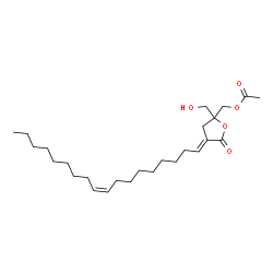 ChemSpider 2D Image | {(4E)-2-(Hydroxymethyl)-4-[(9Z)-9-octadecen-1-ylidene]-5-oxotetrahydro-2-furanyl}methyl acetate | C26H44O5