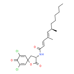 ChemSpider 2D Image | (2E,4E,6R)-N-[(3S)-7,9-Dichloro-2,8-dioxo-1-oxaspiro[4.5]deca-6,9-dien-3-yl]-4,6-dimethyl-2,4-dodecadienamide | C23H29Cl2NO4