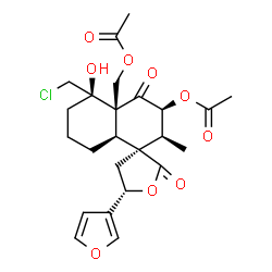 ChemSpider 2D Image | [(2'S,3S,3'S,4a'S,5S,5'R,8a'S)-3'-Acetoxy-5'-(chloromethyl)-5-(3-furyl)-5'-hydroxy-2'-methyl-2,4'-dioxooctahydro-2'H-spiro[furan-3,1'-naphthalen]-4a'(5'H)-yl]methyl acetate | C24H29ClO9
