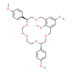 ChemSpider 2D Image | (5S,13S)-19,21-Dimethoxy-5,13-bis(4-methoxyphenyl)-3,6,9,12,15-pentaoxabicyclo[15.3.1]henicosa-1(21),17,19-triene | C32H40O9