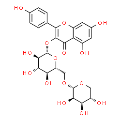 ChemSpider 2D Image | 5,7-Dihydroxy-2-(4-hydroxyphenyl)-4-oxo-4H-chromen-3-yl 6-O-alpha-L-lyxopyranosyl-beta-D-glucopyranoside | C26H28O15