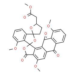 ChemSpider 2D Image | Methyl (4,7',10-trimethoxy-3,6,11-trioxo-4'',5'',6,11-tetrahydro-3H,3''H-dispiro[anthra[1,2-c]furan-1,1'-[2]benzofuran-3',2''-furan]-5''-yl)acetate | C32H26O11