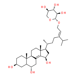 ChemSpider 2D Image | (3beta,6alpha,15beta,24E)-3,6,15-Trihydroxystigmasta-8(14),24(28)-dien-29-yl beta-D-xylopyranoside | C34H56O8