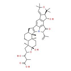 ChemSpider 2D Image | 2H-benzofuro[4',5':6,7]indeno[1,2-b]pyrano[3',4':4,5]cyclopenta[1,2-f]pyrrolo[3,2,1-hi]indole-2-propanoic acid, 3,3a,3b,4,5,5a,6,9,11,11a,12,13,14,15b,15c,16,17,17a-octadecahydro-beta,12,17a-trihydroxy-alpha,3a,9,9,11,11,15b,15c-octamethyl-14-(1-methylethenyl)-13-oxo-, (2S,3aS,3bR,5aS,11aR,12S,14S,15bS,15cS,17aS)- | C43H55NO8