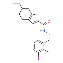 ChemSpider 2D Image | 6-Ethyl-N'-[(Z)-(3-iodo-2-methylphenyl)methylene]-4,5,6,7-tetrahydro-1-benzothiophene-2-carbohydrazide | C19H21IN2OS