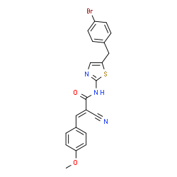ChemSpider 2D Image | (2E)-N-[5-(4-Bromobenzyl)-1,3-thiazol-2-yl]-2-cyano-3-(4-methoxyphenyl)acrylamide | C21H16BrN3O2S