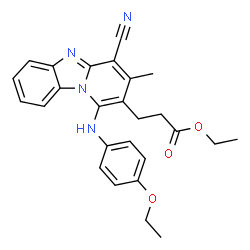 ChemSpider 2D Image | Ethyl 3-{4-cyano-1-[(4-ethoxyphenyl)amino]-3-methylpyrido[1,2-a]benzimidazol-2-yl}propanoate | C26H26N4O3