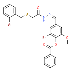 ChemSpider 2D Image | 2-Bromo-4-[(Z)-({[(2-bromobenzyl)sulfanyl]acetyl}hydrazono)methyl]-6-methoxyphenyl benzoate | C24H20Br2N2O4S