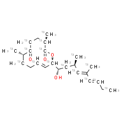 ChemSpider 2D Image | (3S,7S,10E,12S)-12-[(1S,3R,4E,6E)-1-Hydroxy-3,5-bis[(~13~C)methyl](2,4,6,7,9-~13~C_5_)-4,6-nonadien-1-yl]-3,7-bis[(~13~C)methyl](2,3,5,6,8,10,12-~13~C_7_)oxacyclododec-10-ene-2,6-dione | C813C16H38O4