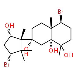 ChemSpider 2D Image | (4S,4aS,7R,8aR)-4-Bromo-7-[(1R,3R,5S)-3-bromo-5-hydroxy-1,2,2-trimethylcyclopentyl]-1,4a-dimethyloctahydro-1,7,8a(1H)-naphthalenetriol | C20H34Br2O4