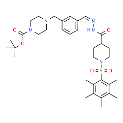 ChemSpider 2D Image | 2-Methyl-2-propanyl 4-(3-{(Z)-[({1-[(pentamethylphenyl)sulfonyl]-4-piperidinyl}carbonyl)hydrazono]methyl}benzyl)-1-piperazinecarboxylate | C34H49N5O5S