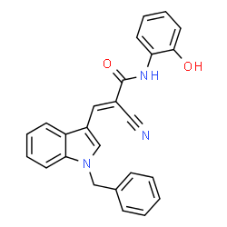 ChemSpider 2D Image | (2E)-3-(1-Benzyl-1H-indol-3-yl)-2-cyano-N-(2-hydroxyphenyl)acrylamide | C25H19N3O2