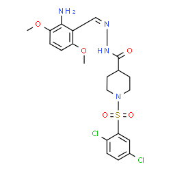 ChemSpider 2D Image | N'-[(Z)-(2-Amino-3,6-dimethoxyphenyl)methylene]-1-[(2,5-dichlorophenyl)sulfonyl]-4-piperidinecarbohydrazide | C21H24Cl2N4O5S