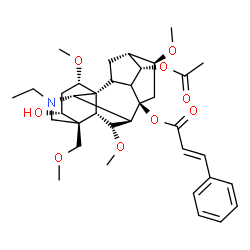 ChemSpider 2D Image | (1alpha,3alpha,6alpha,9xi,10alpha,14alpha,16beta,17S)-14-Acetoxy-20-ethyl-3-hydroxy-1,6,16-trimethoxy-4-(methoxymethyl)aconitan-8-yl (2E)-3-phenylacrylate | C36H49NO9