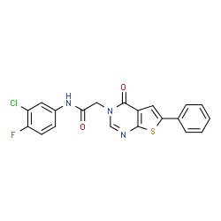 ChemSpider 2D Image | N-(3-Chloro-4-fluorophenyl)-2-(4-oxo-6-phenylthieno[2,3-d]pyrimidin-3(4H)-yl)acetamide | C20H13ClFN3O2S