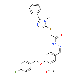 ChemSpider 2D Image | N'-[(Z)-{4-[(4-Fluorobenzyl)oxy]-3-nitrophenyl}methylene]-2-[(4-methyl-5-phenyl-4H-1,2,4-triazol-3-yl)sulfanyl]acetohydrazide | C25H21FN6O4S