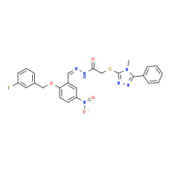 ChemSpider 2D Image | N'-[(Z)-{2-[(3-Fluorobenzyl)oxy]-5-nitrophenyl}methylene]-2-[(4-methyl-5-phenyl-4H-1,2,4-triazol-3-yl)sulfanyl]acetohydrazide | C25H21FN6O4S