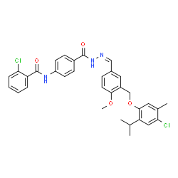 ChemSpider 2D Image | 2-Chloro-N-(4-{[(2Z)-2-{3-[(4-chloro-2-isopropyl-5-methylphenoxy)methyl]-4-methoxybenzylidene}hydrazino]carbonyl}phenyl)benzamide | C33H31Cl2N3O4