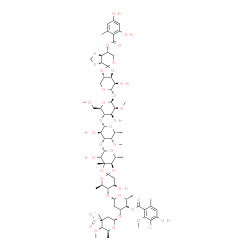 ChemSpider 2D Image | (2R,3R,4R,6S)-6-{[(3aR,4R,4'R,5'S,6S,6'R,7S,7aR)-6-{[(2S,3R,4R,5S,6R)-2-{[(2R,3S,4S,5S,6S)-6-({(3aS,3a'R,6S,7R,7'R,7aS,7a'S)-7'-[(2,4-Dihydroxy-6-methylbenzoyl)oxy]-7-hydroxyoctahydro-4H-2,4'-spirobi[
[1,3]dioxolo[4,5-c]pyran]-6-yl}oxy)-4-hydroxy-5-methoxy-2-(methoxymethyl)tetrahydro-2H-pyran-3-yl]oxy}-3-hydroxy-5-methoxy-6-methyltetrahydro-2H-pyran-4-yl]oxy}-4',7-dihydroxy-4,6',7a-trimethyloctahyd
ro-4H-spiro[1,3-dioxolo[4,5-c]pyran-2,2'-pyr | C70H98ClNO38