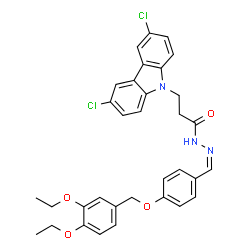 ChemSpider 2D Image | 3-(3,6-Dichloro-9H-carbazol-9-yl)-N'-[(Z)-{4-[(3,4-diethoxybenzyl)oxy]phenyl}methylene]propanehydrazide | C33H31Cl2N3O4