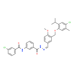 ChemSpider 2D Image | 3-Chloro-N-(3-{[(2Z)-2-{3-[(4-chloro-2-isopropyl-5-methylphenoxy)methyl]-4-methoxybenzylidene}hydrazino]carbonyl}phenyl)benzamide | C33H31Cl2N3O4