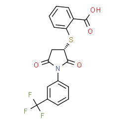ChemSpider 2D Image | 2-({(3S)-2,5-Dioxo-1-[3-(trifluoromethyl)phenyl]-3-pyrrolidinyl}sulfanyl)benzoic acid | C18H12F3NO4S
