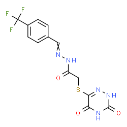ChemSpider 2D Image | 2-[(3,5-Dioxo-2,3,4,5-tetrahydro-1,2,4-triazin-6-yl)sulfanyl]-N'-[4-(trifluoromethyl)benzylidene]acetohydrazide | C13H10F3N5O3S
