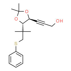 ChemSpider 2D Image | 3-{(4S,5S)-2,2-Dimethyl-5-[2-methyl-1-(phenylsulfanyl)-2-propanyl]-1,3-dioxolan-4-yl}-2-propyn-1-ol | C18H24O3S