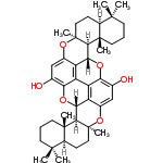 InChI=1/C42H54O6/c1-37(2)13-9-15-39(5)25(37)11-17-41(7)35(39)33-27-23(47-41)19-22(44)32-29(27)30-28-24(20-21(43)31(30)45-33)48-42(8)18-12-26-38(3,4)14-10-16-40(26,6)36(42)34(28)46-32/h19-20,25-26,33-36,43-44H,9-18H2,1-8H3/t25-,26-,33+,34+,35+,36+,39-,40-,41-,42-/m0/s1