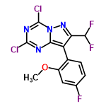 InChI=1/C13H7Cl2F3N4O/c1-23-7-4-5(16)2-3-6(7)8-9(10(17)18)21-22-11(8)19-12(14)20-13(22)15/h2-4,10H,1H3