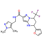 InChI=1/C18H19F3N6O2/c1-10-11(9-23-26(10)2)8-22-17(28)13-7-16-24-12(14-4-3-5-29-14)6-15(18(19,20)21)27(16)25-13/h3-5,7,9,12,15,24H,6,8H2,1-2H3,(H,22,28)