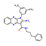 InChI=1/C28H27N5O/c1-18-15-19(2)17-21(16-18)33-26(29)24(25-27(33)32-23-13-7-6-12-22(23)31-25)28(34)30-14-8-11-20-9-4-3-5-10-20/h3-7,9-10,12-13,15-17H,8,11,14,29H2,1-2H3,(H,30,34)