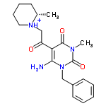 InChI=1/C20H26N4O3/c1-14-8-6-7-11-23(14)13-16(25)17-18(21)24(20(27)22(2)19(17)26)12-15-9-4-3-5-10-15/h3-5,9-10,14H,6-8,11-13,21H2,1-2H3/p+1/t14-/m0/s1