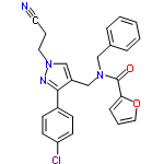 InChI=1/C25H21ClN4O2/c26-22-11-9-20(10-12-22)24-21(18-30(28-24)14-5-13-27)17-29(16-19-6-2-1-3-7-19)25(31)23-8-4-15-32-23/h1-4,6-12,15,18H,5,14,16-17H2