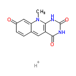 InChI=1/C12H9N3O3/c1-15-9-5-7(16)3-2-6(9)4-8-10(15)13-12(18)14-11(8)17/h2-5H,1H3,(H2,13,14,17,18)/p+1