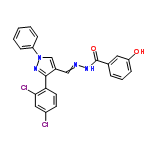 InChI=1/C23H16Cl2N4O2/c24-17-9-10-20(21(25)12-17)22-16(14-29(28-22)18-6-2-1-3-7-18)13-26-27-23(31)15-5-4-8-19(30)11-15/h1-14,30H,(H,27,31)