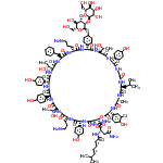 InChI=1/C118H152ClN21O40/c1-53(2)16-12-13-21-81(152)126-76(49-80(122)151)106(165)140-92-98(100(123)159)179-116(175)91(65-32-43-77(150)71(119)48-65)139-101(160)55(5)125-104(163)74(46-54(3)4)127-82(153)50-124-107(166)86(60-22-33-66(146)34-23-60)135-110(169)85(58(8)145)133-112(171)88(64-30-41-70(42-31-64)176-118-99(96(157)94(155)79(52-142)178-118)180-117-97(158)95(156)93(154)78(51-141)177-117)134-103(162)72(19-14-44-120)128-105(164)75(47-59-17-10-9-11-18-59)130-108(167)83(56(6)143)132-113(172)89(62-26-37-68(148)38-27-62)137-114(173)90(63-28-39-69(149)40-29-63)136-109(168)84(57(7)144)131-102(161)73(20-15-45-121)129-111(170)87(138-115(92)174)61-24-35-67(147)36-25-61/h9-13,16-18,21-43,48,53-58,72-76,78-79,83-99,117-118,141-150,154-158H,14-15,19-20,44-47,49-52,120-121H2,1-8H3,(H2,122,151)(H2,123,159)(H,124,166)(H,125,163)(H,126,152)(H,127,153)(H,128,164)(H,129,170)(H,130,167)(H,131,161)(H,132,172)(H,133,171)(H,134,162)(H,135,169)(H,136,168)(H,137,173)(H,138,174)(H,139,160)(H,140,165)/b16-12+,21-13+/t55-,56-,57-,58-,72-,73-,74+,75+,76+,78-,79-,83+,84-,85-,86+,87-,88+,89-,90+,91+,92+,93-,94-,95+,96+,97+,98+,99+,117-,118+/m1/s1