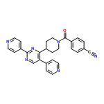 InChI=1/C27H22N6O/c28-17-19-1-3-23(4-2-19)27(34)33-15-9-21(10-16-33)25-24(20-5-11-29-12-6-20)18-31-26(32-25)22-7-13-30-14-8-22/h1-8,11-14,18,21H,9-10,15-16H2