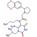 InChI=1/C26H37N5O5/c1-4-5-11-30(23-24(27)31(15-17(2)3)26(34)28-25(23)33)22(32)16-29-10-6-7-19(29)18-8-9-20-21(14-18)36-13-12-35-20/h8-9,14,17,19H,4-7,10-13,15-16,27H2,1-3H3,(H,28,33,34)