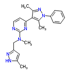 InChI=1/C21H23N7/c1-14-12-17(25-24-14)13-27(4)21-22-11-10-19(23-21)20-15(2)26-28(16(20)3)18-8-6-5-7-9-18/h5-12H,13H2,1-4H3,(H,24,25)