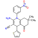 InChI=1/C22H20N4O3S/c1-22(2)10-16-20(17(27)11-22)19(18-7-4-8-30-18)15(12-23)21(24)25(16)13-5-3-6-14(9-13)26(28)29/h3-9,19H,10-11,24H2,1-2H3