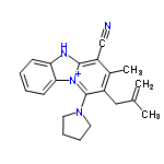 InChI=1/C21H22N4/c1-14(2)12-16-15(3)17(13-22)20-23-18-8-4-5-9-19(18)25(20)21(16)24-10-6-7-11-24/h4-5,8-9H,1,6-7,10-12H2,2-3H3/p+1