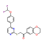 InChI=1/C21H16F2N2O4S/c22-20(23)29-15-4-1-13(2-5-15)16-7-8-24-21(25-16)30-12-17(26)14-3-6-18-19(11-14)28-10-9-27-18/h1-8,11,20H,9-10,12H2